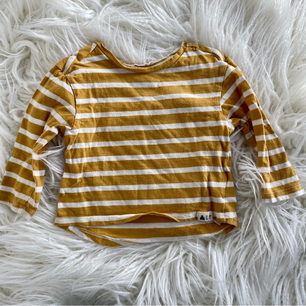 Baby Gap Toddler Girls Yellow & White Striped Long Sleeve Shirt Size 12-18m